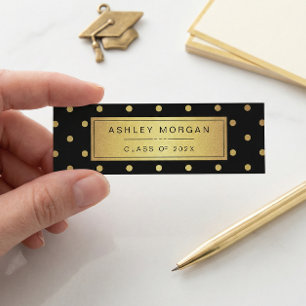 Moderne Schwarz/Gold Glitzer Abschluss Name Card Telefonnummerkarte
