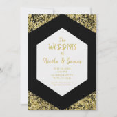Moderne Schwarz-Gold-Glitzer-Flakes Hochzeit Einladung (Vorderseite)
