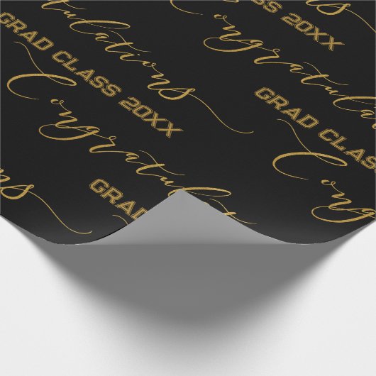 Moderne Schwarz-Gold-Glückwünsche an die Abschlüss Geschenkpapier (Ecke)