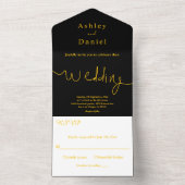 Moderne Schwarz-Gold-Hochzeit All In One Einladung (Innen Boden)