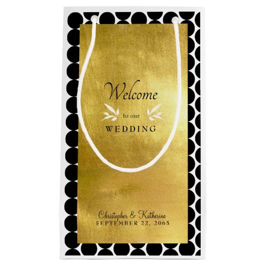 Moderne Schwarz & Gold Hochzeit Begrüßung Kleine Geschenktüte (Vorderseite)