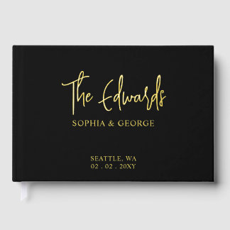 Moderne Schwarz-Gold-Hochzeit Gästebuch