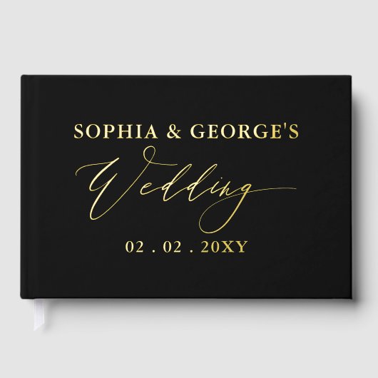 Moderne Schwarz-Gold-Hochzeit Gästebuch (Vorderseite)