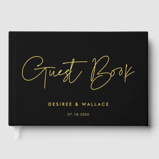 Moderne Schwarz-Gold-Hochzeit Gästebuch (Vorderseite)