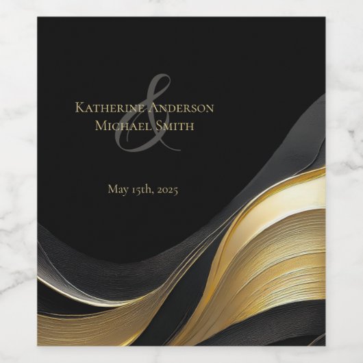Moderne Schwarz-Gold-Hochzeit Weinetikett (Einzelnes Label)
