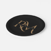 Moderne Schwarz-Gold-Initialen Elegant Mit Monogra Pappteller (Schrägansicht)