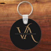 Moderne Schwarz-Gold-Initialen Elegant Mit Monogra Schlüsselanhänger (Vorderseite)