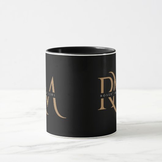 Moderne Schwarz-Gold-Initialen Elegant Mit Monogra Tasse (Zentrum)