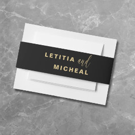 Moderne Schwarz-Gold-Kalligrafie-Hochzeit Einladungsbanderole