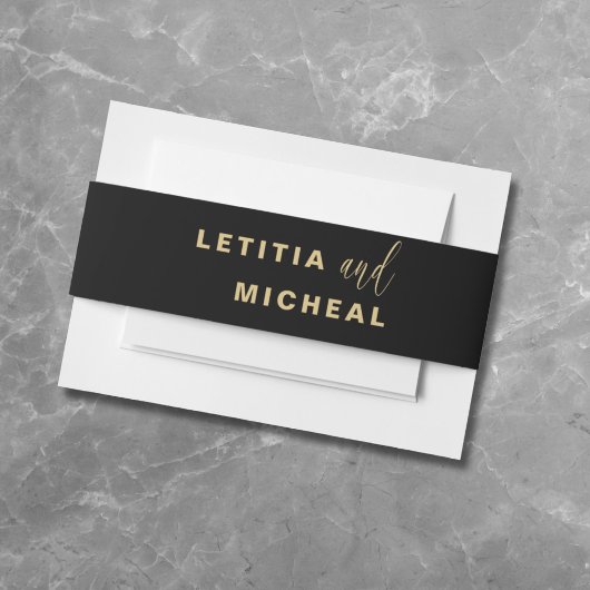 Moderne Schwarz-Gold-Kalligrafie-Hochzeit Einladungsbanderole