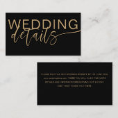Moderne Schwarz-Gold-Kalligrafie-Hochzeitsdetails Begleitkarte (Vorne/Hinten)