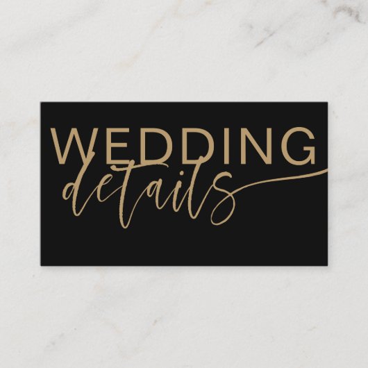 Moderne Schwarz-Gold-Kalligrafie-Hochzeitsdetails Begleitkarte (Vorderseite)