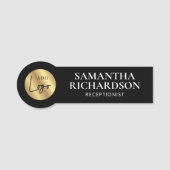 Moderne Schwarz & Gold Logos Shop Salon Mitarbeite Namensschild (Vorderseite)