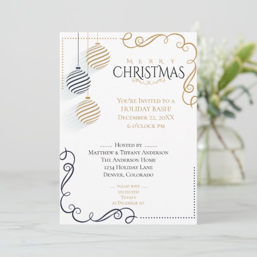 Moderne Schwarz-Gold-Minimal-Bauten Einladung (Stehend Vorderseite)