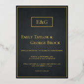 Moderne Schwarz-Gold-Monogram-Rustikale Hochzeit Folieneinladung (Vorderseite)