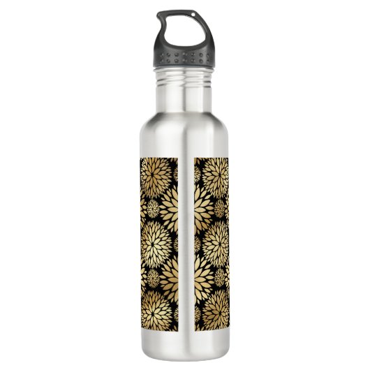 Moderne Schwarz-Gold-Monogramm Edelstahlflasche (Rückseite)