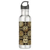 Moderne Schwarz-Gold-Monogramm Edelstahlflasche (Vorderseite)