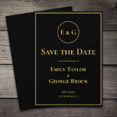 Moderne Schwarz-Gold-Monogramm-Hochzeit Save The Date