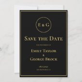 Moderne Schwarz-Gold-Monogramm-Hochzeit Save The Date (Vorderseite)