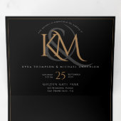 Moderne Schwarz-Gold-Monogramm in einer Hochzeit Dreifach Gefaltete Einladung (Innen Erste Seite)