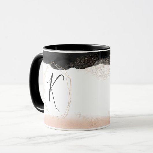Moderne Schwarz-Gold-Monogramm Tasse (Vorderseite Links)