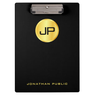 Moderne Schwarz-Gold-Monogramm-Vorlage Klemmbrett