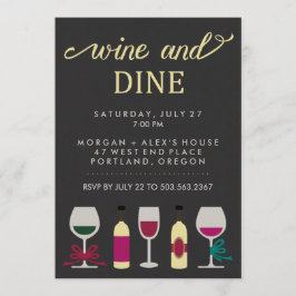 Moderne Schwarz-Gold-Party-Flaschen und Glas Einladung