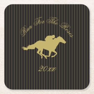 Moderne Schwarz & Gold Pferderennen Derby Reitspor Rechteckiger Pappuntersetzer
