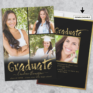 Moderne Schwarz-Gold-Pinsel Graduate Foto Collage Ankündigung