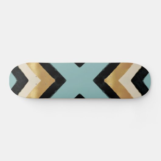 Moderne Schwarz-Gold-Pinselstriche Mint Geometric Skateboard (Horizontal)
