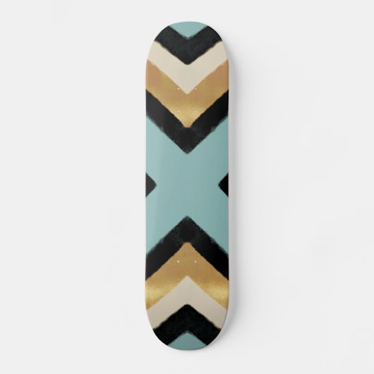 Moderne Schwarz-Gold-Pinselstriche Mint Geometric Skateboard (Vorderseite)