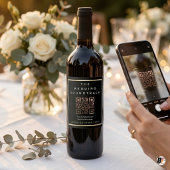 Moderne Schwarz & Gold QR-Code-Hochzeitsplaylist Weinetikett