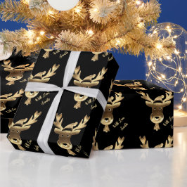 Moderne Schwarz-Gold-Rentiere Niedliche Weihnachte Geschenkpapier