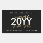 Moderne Schwarz-Gold-Schrift-Stilvoller Abschluss Rechteckiger Aufkleber (Vorderseite)