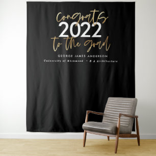 Moderne Schwarz-Gold-Schrift-Stilvoller Abschluss Wandteppich