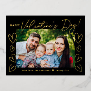 Moderne Schwarz-Gold-Schrift Valentinstag-Foto Folien Feiertagspostkarte