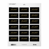 Moderne Schwarz & Gold Script Frohe Weihnachten Adressaufkleber (Vorne)