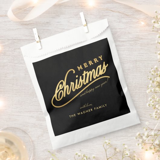 Moderne Schwarz & Gold Script Frohe Weihnachten Geschenktütchen (Ausgeschnitten)
