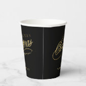 Moderne Schwarz & Gold Script Frohe Weihnachten Pappbecher (Rechts)