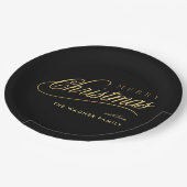 Moderne Schwarz & Gold Script Frohe Weihnachten Pappteller (Schrägansicht)