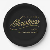 Moderne Schwarz & Gold Script Frohe Weihnachten Pappteller (Vorderseite)