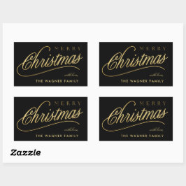 Moderne Schwarz & Gold Script Frohe Weihnachten Rechteckiger Aufkleber