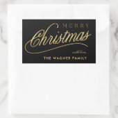Moderne Schwarz & Gold Script Frohe Weihnachten Rechteckiger Aufkleber (Tasche)