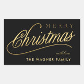Moderne Schwarz & Gold Script Frohe Weihnachten Rechteckiger Aufkleber (Vorderseite)