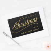 Moderne Schwarz & Gold Script Frohe Weihnachten Rechteckiger Aufkleber (Umschlag)