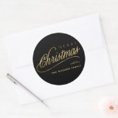 Moderne Schwarz & Gold Script Frohe Weihnachten Runder Aufkleber (Umschlag)