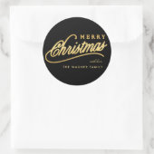 Moderne Schwarz & Gold Script Frohe Weihnachten Runder Aufkleber (Tasche)