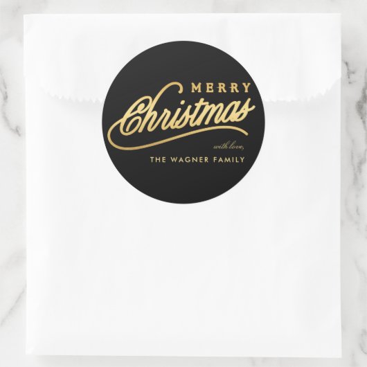 Moderne Schwarz & Gold Script Frohe Weihnachten Runder Aufkleber (Tasche)