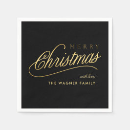 Moderne Schwarz & Gold Script Frohe Weihnachten Serviette