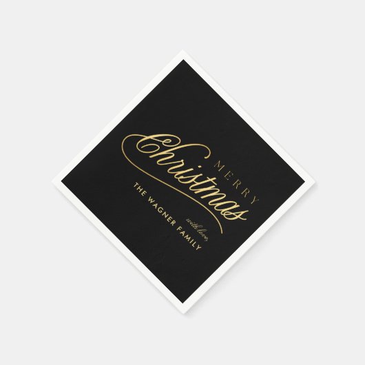 Moderne Schwarz & Gold Script Frohe Weihnachten Serviette (Ecke)
